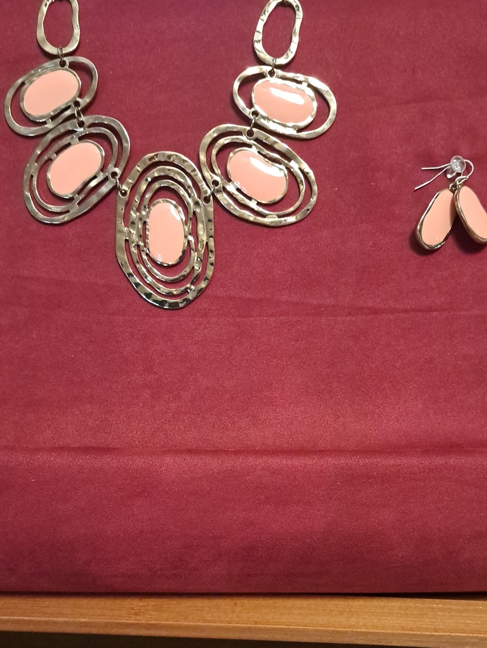 Paparazzi Gold-Tone Coral Oval Pendant Necklace & Earrings Set